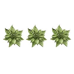 Foto van 3x stuks decoratie bloemen kerstster groen glitter op clip 18 cm - kersthangers