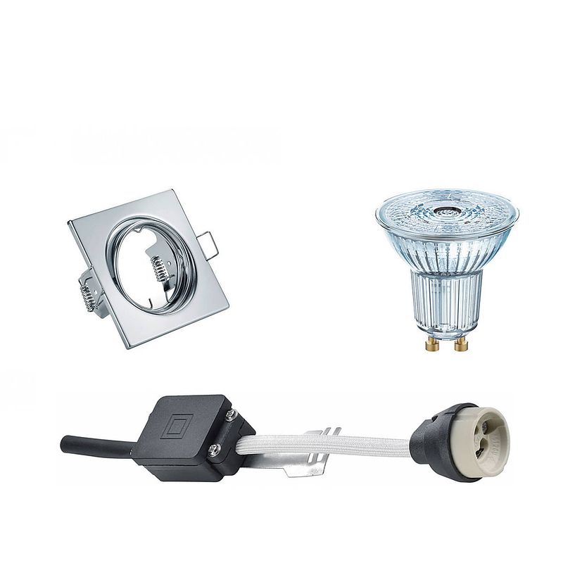 Foto van Led spot set - osram parathom par16 940 36d - gu10 fitting - dimbaar - inbouw vierkant - glans chroom - 5.5w -