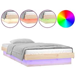 Foto van The living store bedframe classic - 204 x 103.5 x 21 cm - massief grenenhout - kleurrijke led-verlichting