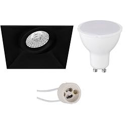 Foto van Led spot set - pragmi nivas pro - gu10 fitting - inbouw vierkant - mat zwart - 4w - helder/koud wit 6400k - trimless -