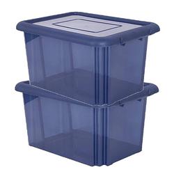 Foto van 2x stuks kunststof opbergboxen/opbergdozen donkerblauw transparant l58 x b44 x h31 cm stapelbaar - opbergbox