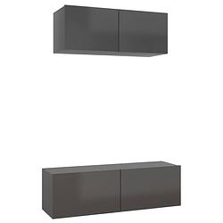 Foto van The living store tv-meubelset - hoogglans grijs - spaanplaat - 100 x 30 x 30 cm - 80 x 30 x 30 cm