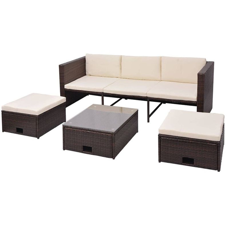 Foto van Infiori 4-delige loungeset met kussens poly rattan bruin