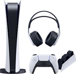 Foto van Playstation 5 digital edition + dualsense oplaadstation + 3d pulse gaming headset