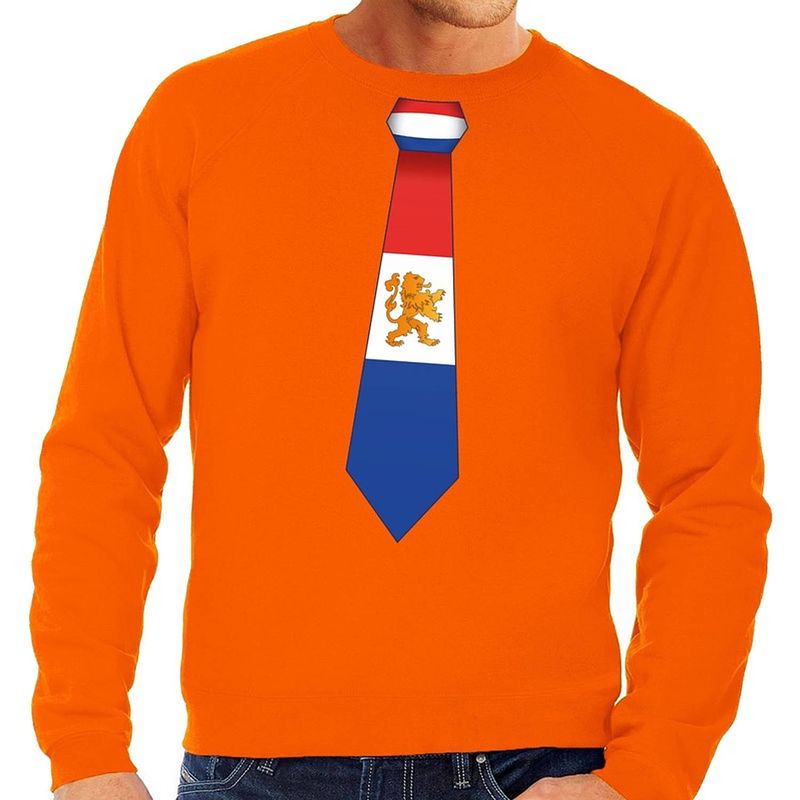 Foto van Oranje holland stropdas sweater / trui heren - oranje koningsdag/ supporter kleding m