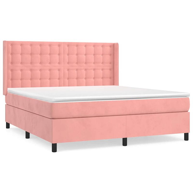 Foto van The living store boxspringbed - fluweel - pocketvering - middelharde ondersteuning - roze - 203 x 163 x 118/128 cm -