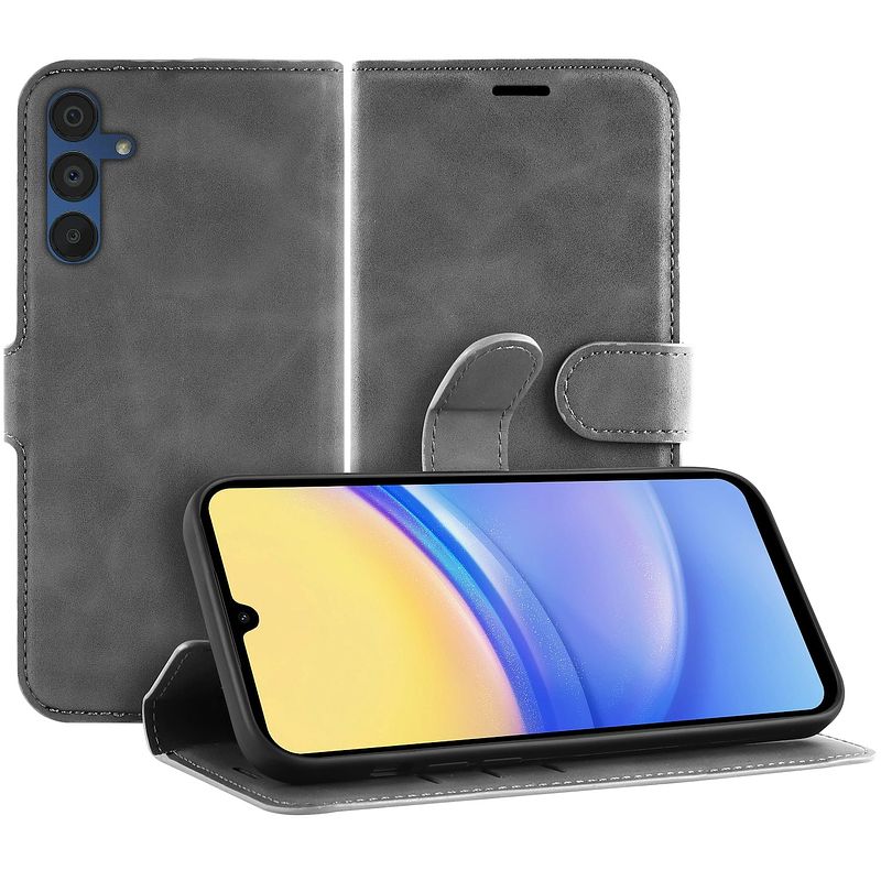 Foto van Just in case premium wallet case voor samsung a15 4g/5g telefoonhoesje grijs