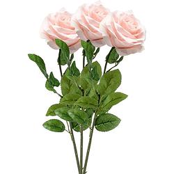 Foto van Emerald kunstbloem roos marleen - 3x - licht roze - 63 cm - decoratie bloemen - kunstbloemen