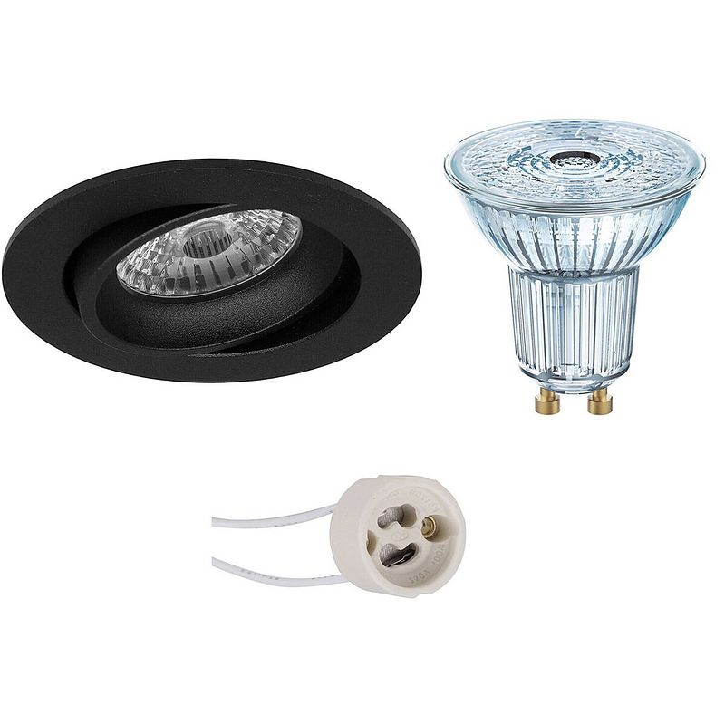 Foto van Led spot set - osram parathom par16 930 36d - pragmi delton pro - gu10 fitting - dimbaar - inbouw rond - mat zwart -