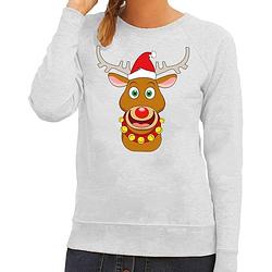 Foto van Foute kersttrui / sweater met rudolf het rendier met rode kerstmuts grijs voor dames - kersttruien 2xl (44)