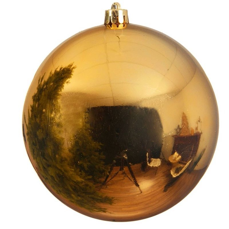 Foto van 1x grote gouden kunststof kerstballen van 14 cm - glans - gouden kerstboom versiering