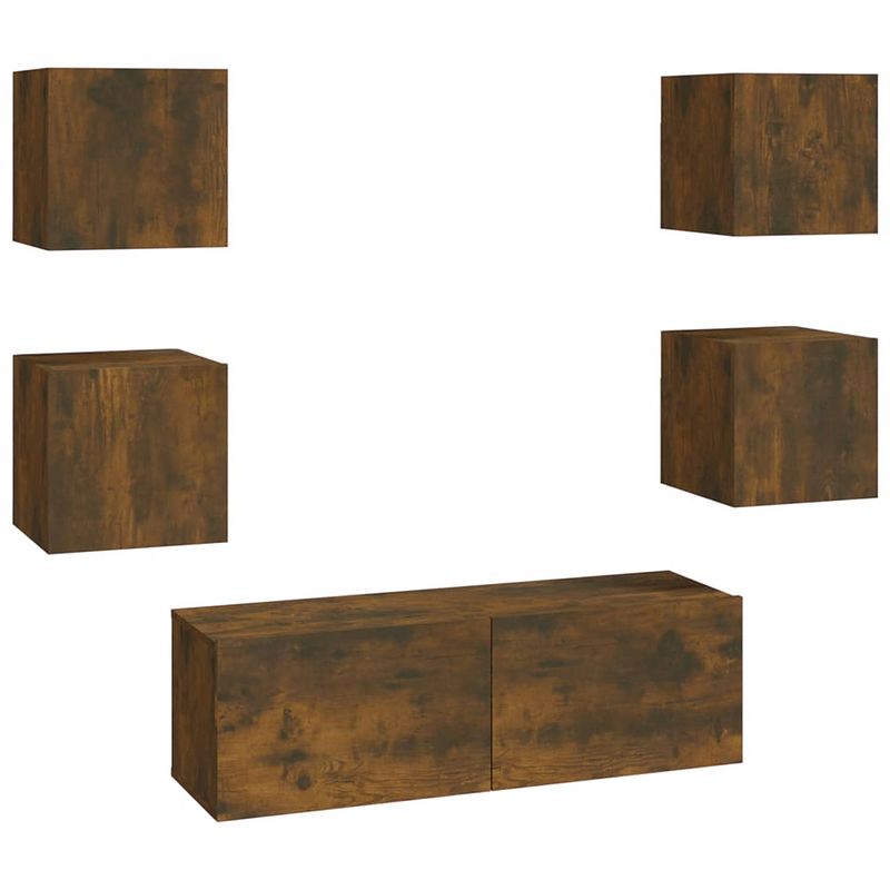 Foto van The living store tv-meubelset - gerookt eiken - 4x (s) 30.5x30x30cm + 1x (l) 100x30x30cm