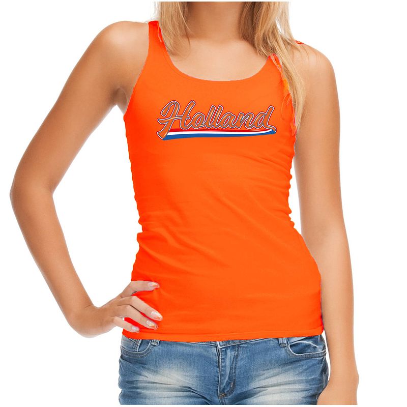 Foto van Oranje fan tanktop / kleding holland met nederlandse wimpel ek/ wk voor dames xl - feestshirts