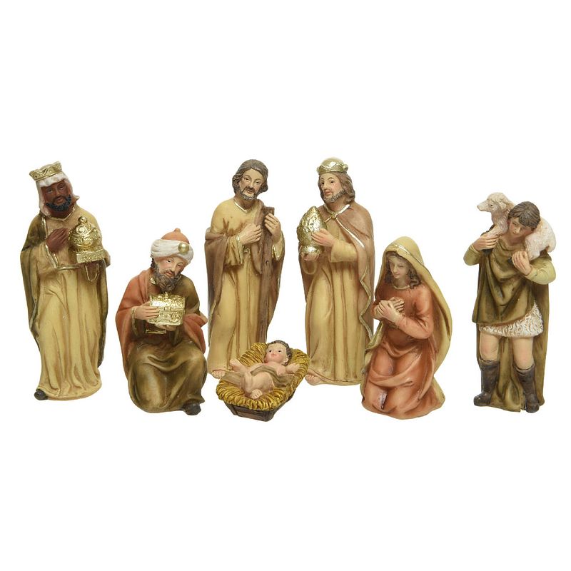 Foto van Decoris - kerstgroep poly h12 cm ntrl/goud 7st