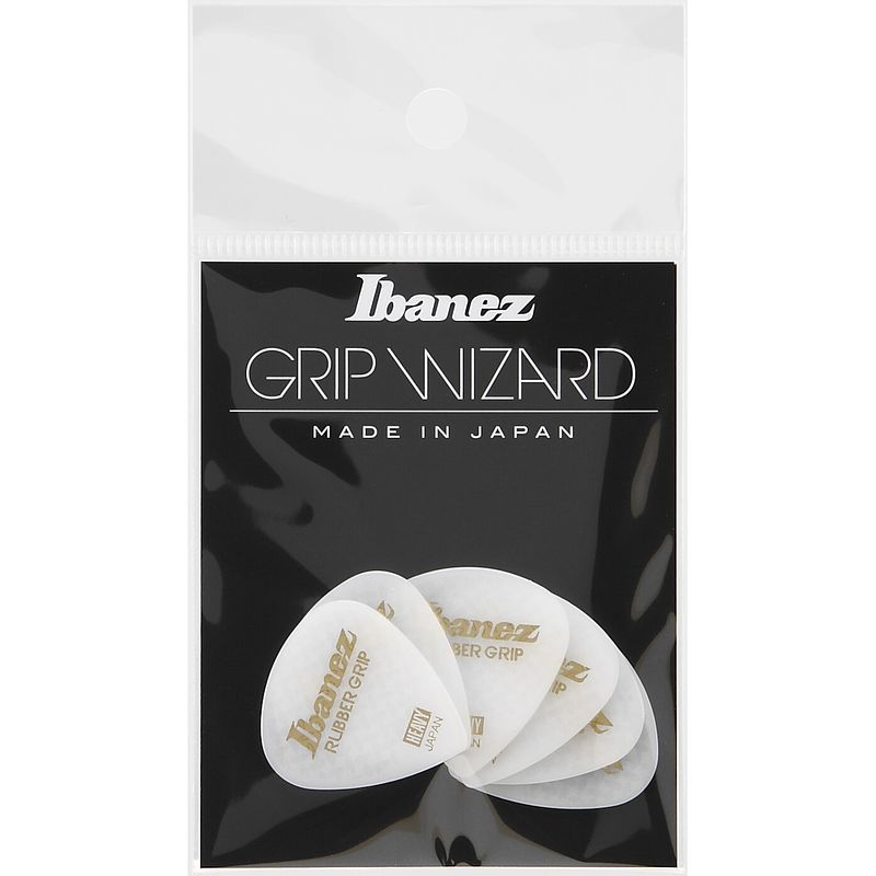 Foto van Ibanez ppa16hrgwh grip wizard rubber grip plectrumset 6-pack heavy wit