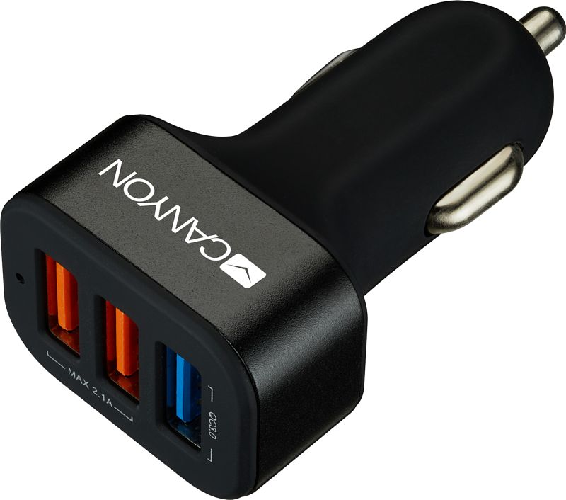 Foto van Canyon quick charge autolader met 3 usb a poorten 18w