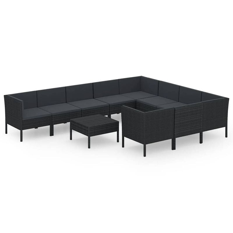 Foto van Vidaxl 11-delige loungeset met kussens poly rattan zwart