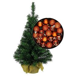 Foto van Mini kerstboom/kunst kerstboom h75 cm inclusief kerstballen oranje - kunstkerstboom