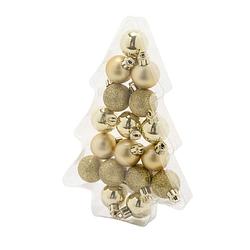 Foto van 17x stuks kleine kunststof kerstballen goud 3 cm mat/glans/glitter - kerstbal