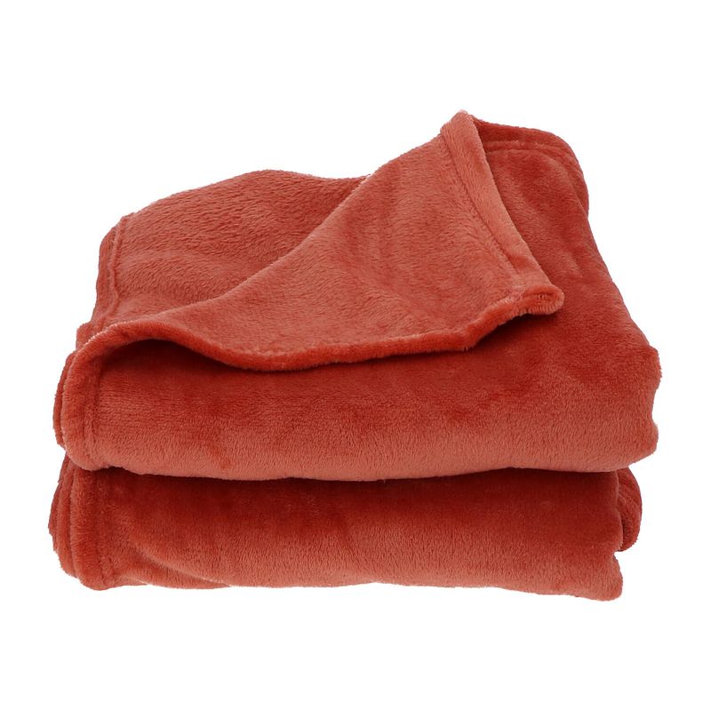 Foto van 4goodz super zachte en grote fleece plaid - 180x220 cm - terracotta