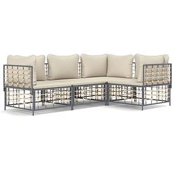 Foto van Vidaxl 4-delige loungeset met kussens poly rattan antracietkleurig