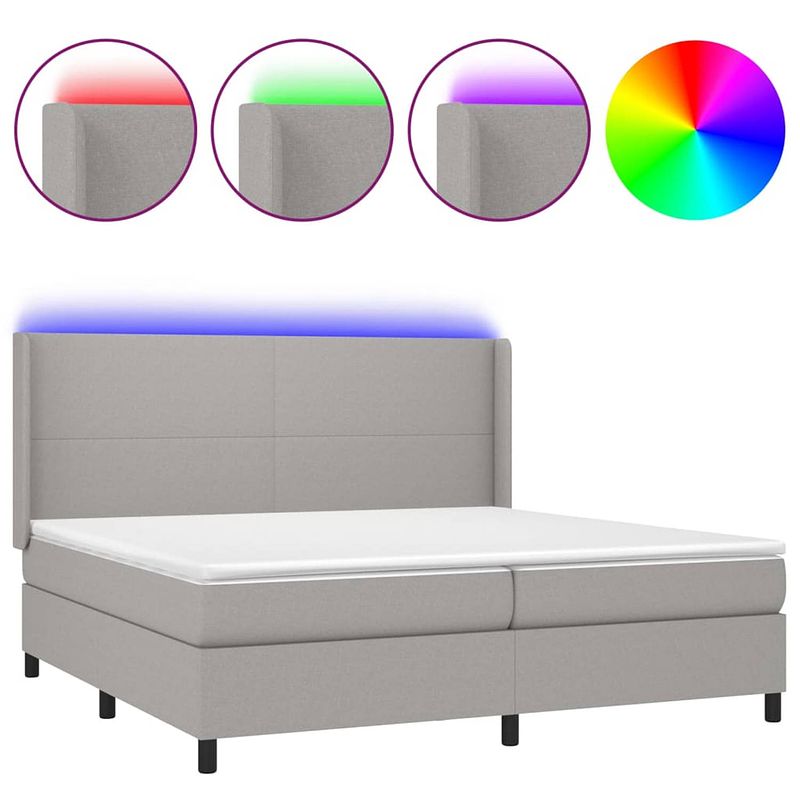 Foto van The living store boxspring - led - lichtgrijs - 203x203x118/128cm - pocketvering matras - huidvriendelijk topmatras - 2