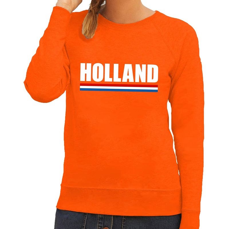 Foto van Oranje holland supporter sweater / trui dames - oranje koningsdag/ supporter kleding xs