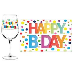 Foto van Happy birthday cadeau glas 50 jaar verjaardag en a5-size wenskaart - feest glas wijn