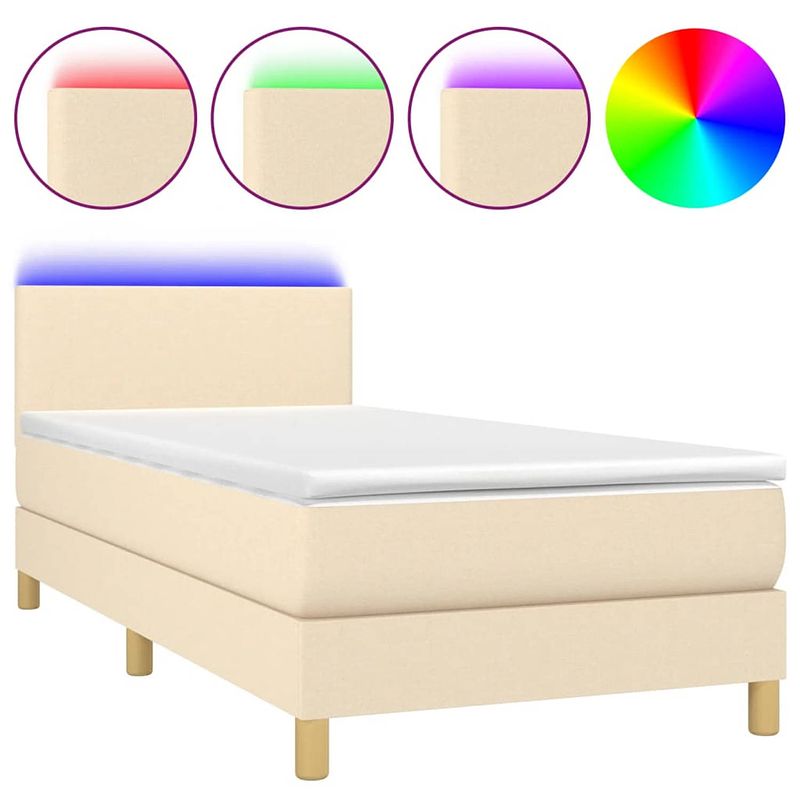 Foto van The living store boxspring - crème - bedframe - 193 x 90 cm - hoofdbord verstelbaar - led-verlichting - pocketvering