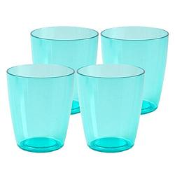 Foto van Set van 4x stuks kunststof waterglazen/drinkglazen 400 ml turquoise - drinkglazen