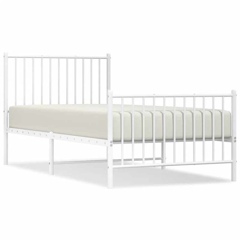 Foto van The living store robuust klassiek bedframe - 196x95x90.5cm - wit - gepoedercoat staal