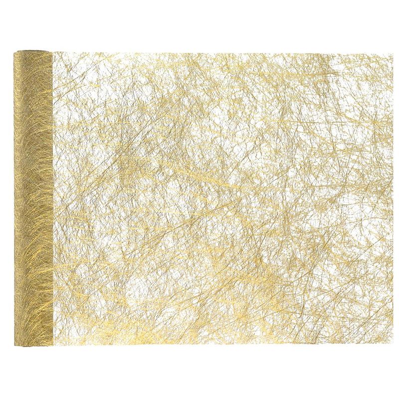 Foto van Tafelloper op rol - metallic goud - 30 x 500 cm - non woven polyester - feesttafelkleden