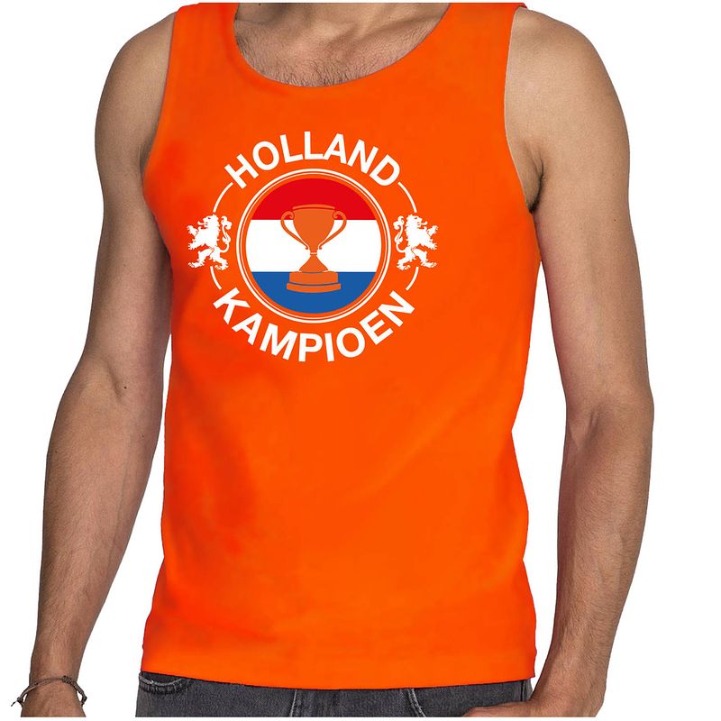 Foto van Oranje fan tanktop / kleding holland kampioen met beker ek/ wk voor heren 2xl - feestshirts