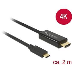 Foto van Delock usb-c® / hdmi adapterkabel usb-c® stekker, hdmi-a stekker 2.00 m zwart 85259 vergulde steekcontacten usb-c®-displaykabel