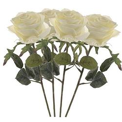 Foto van 4x witte rozen simone kunstbloemen 45 cm - kunstbloemen