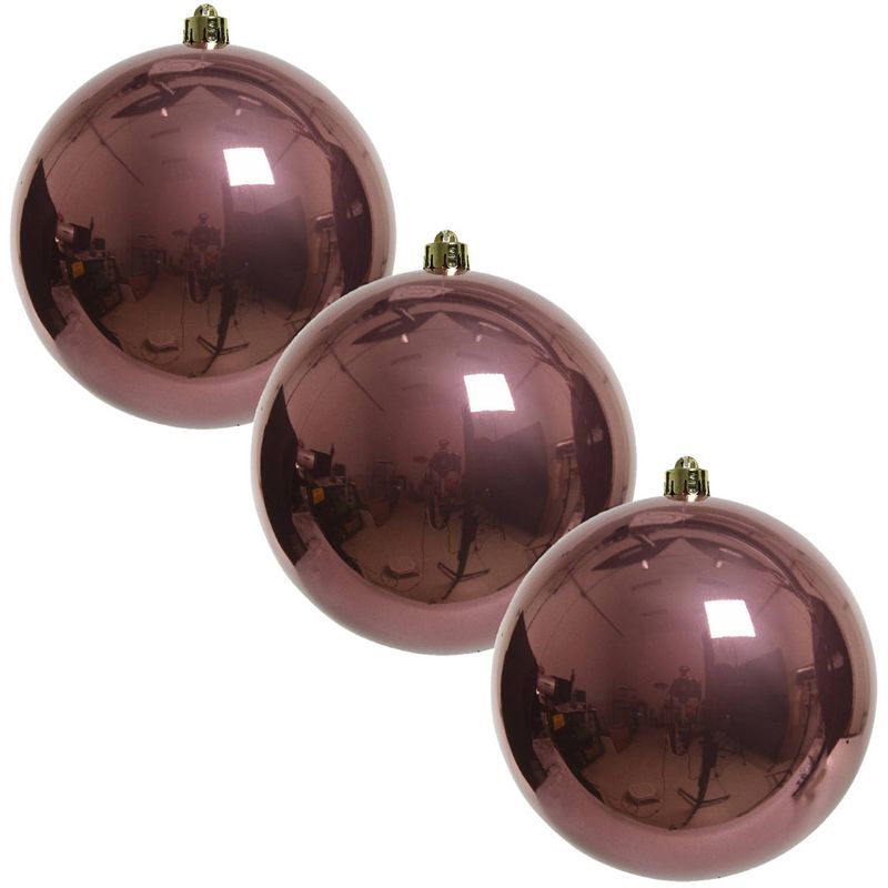 Foto van 3x grote raam/deur/kerstboom decoratie oud roze kerstballen 20 cm glans - kerstbal