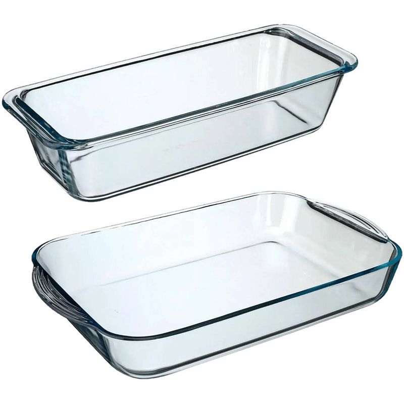 Foto van Ovenschalen set 2x formaten - glas - 40 x 25 cm/31 x 12 cm - ovenschalen