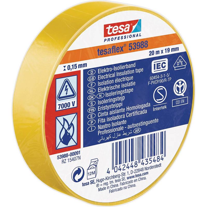 Foto van Tesa tesa 53988-00091-00 isolatietape tesa professional geel (l x b) 20 m x 19 mm 1 stuk(s)