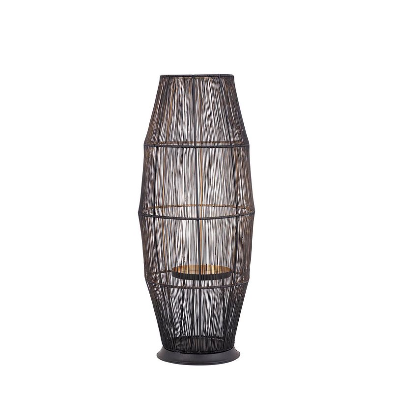 Foto van Ptmd meilo black iron wired floor lantern gold inside