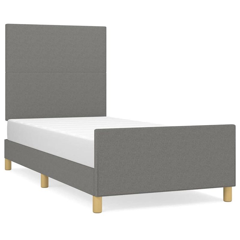 Foto van The living store bedframe - donkergrijs - 193 x 93 x 118/128 cm - verstelbaar hoofdeinde - stabiele poten - multiplex