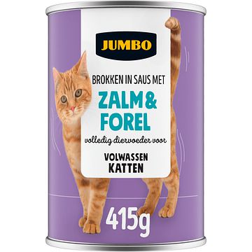 Foto van Jumbo brokken in saus met zalm & forel 415g