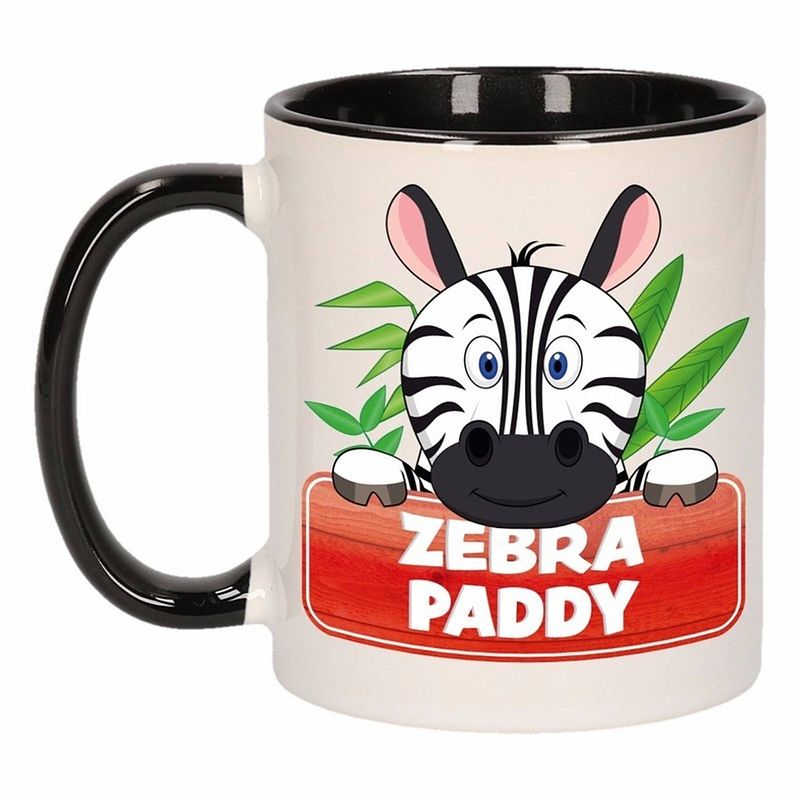 Foto van 1x zebra paddy beker / mok - zwart met wit - 300 ml keramiek - zebra bekers