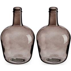 Foto van Bloemenvazen 2x stuks - flessen model - glas - grijs transparant - 19 x 31 cm - vazen