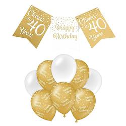 Foto van Paperdreams luxe 40 jaar feestversiering set - ballonnen & vlaggenlijnen - wit/goud - feestpakketten