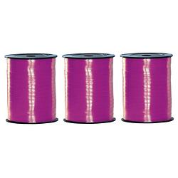 Foto van 3x rollen fuchsia roze sier cadeau lint 500 meter x 5 milimeter breed - cadeaulinten