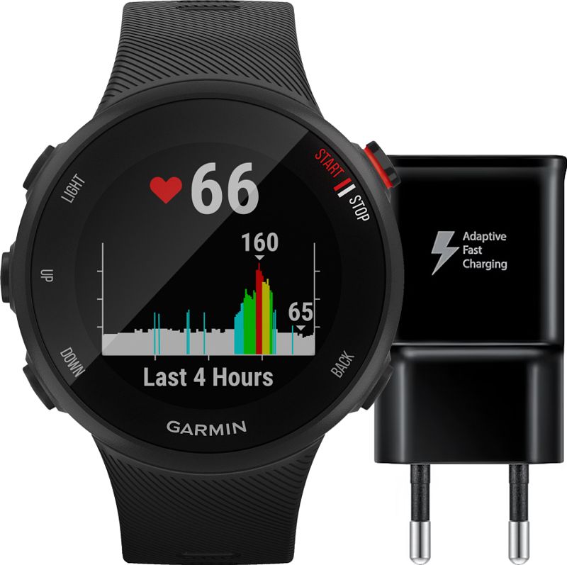 Foto van Garmin forerunner 45s zwart + samsung adaptive fast charging oplader met usb a poort 15w