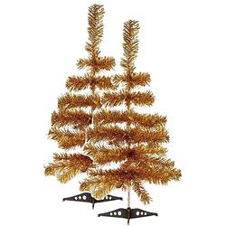 Foto van 2x stuks kleine gouden kerstbomen van 60 cm - kunstkerstboom