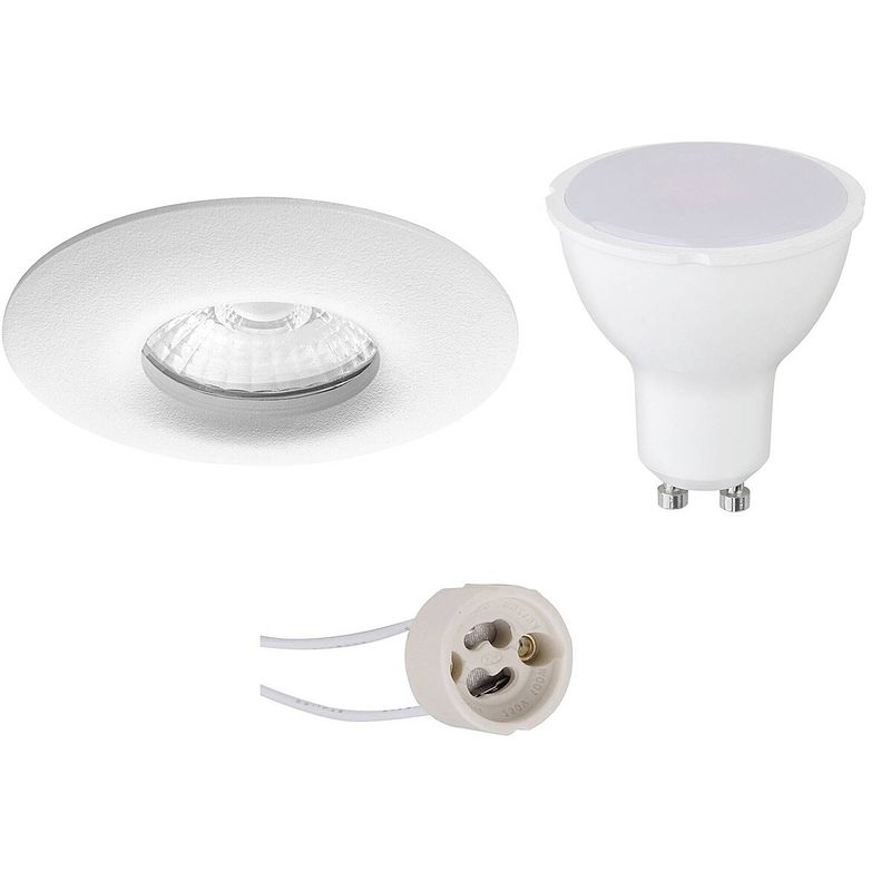 Foto van Led spot set - pragmi luno pro - waterdicht ip65 - gu10 fitting - dimbaar - inbouw rond - mat wit - 6w - warm wit 3000k