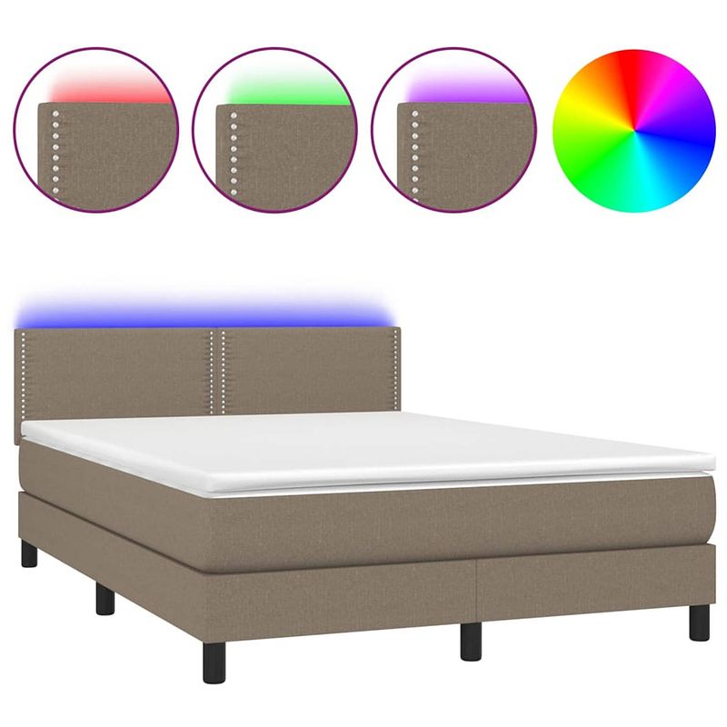 Foto van The living store boxspring bed - taupe - 193x144x78/88 cm - incl - matras en led