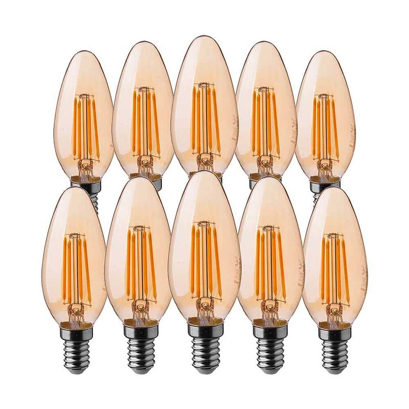 Foto van V-tac vt-1955 10-pack filament led lampen kaars - e14 - 4w - 350 lm -